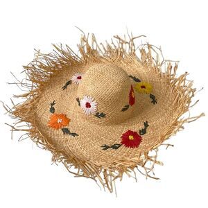 Hat Attack Charlotte Embroidered Floral Sunhat UPF 50+ Fringe Adjustable
